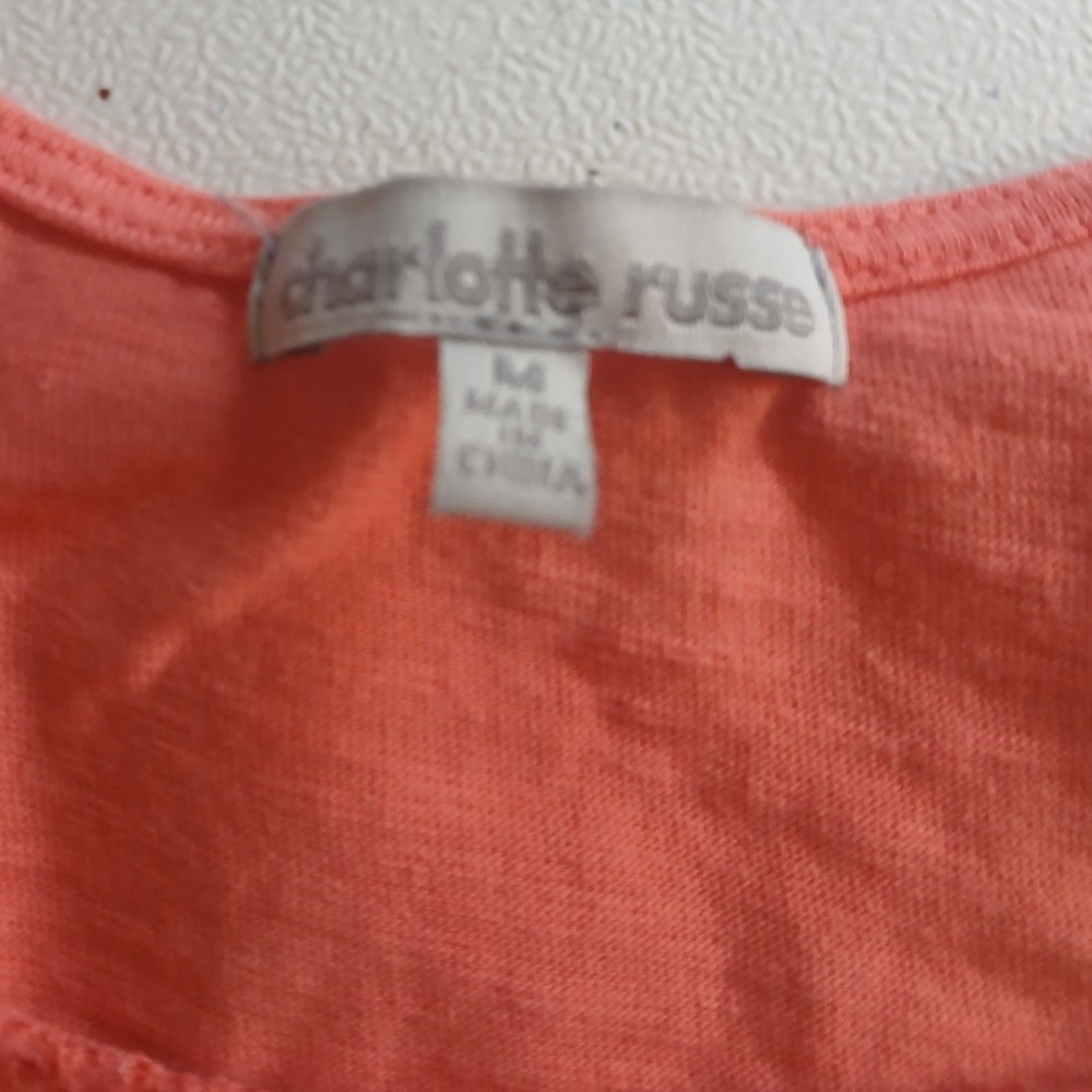 Charlotte Russe Coral Lace Tie Front Tank Top Glitter Mesh Size Juniors Medium - Picture 7 of 10